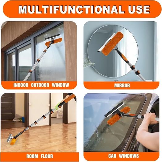 7.2m Telescopic Window Cleaner, Professional Window Cleaning Equipment with Extendable Window Cleaning Pole and 25cm Window Squeegee, Long Reach Window Cleaner Tool for Outdoor/Indoor Use