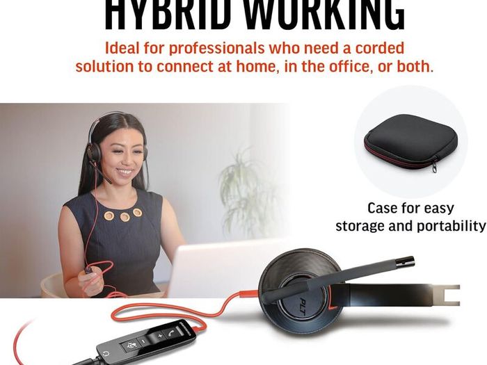 Poly (Polycom) Blackwire 5220 Wired Headset - Flexible Noise-Canceling Boom Mic - Ergonomic Design - Connect to PC/Mac, Mobile via USB-A, or 3.5 mm - Works w/Teams, Zoom/ Used