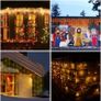 Icicle Lights Outdoor, 46ft 480 LED Window Curtain Lights Mains Powered Warm White 8 Modes Waterproof Christmas Fairy String Lights for Garden Xmas Party Outside Decorations, White Cable Image 3