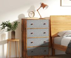 Chest of Drawers, Dresser with 4 Fabric Drawers - Grey and Rustic Brown