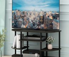 Simple Design Corner Entertainment Center, TV Console for TV up to 46 Inch, for Living Room, Bedroom, Espresso
