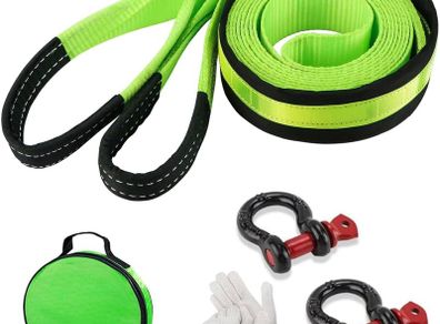 5m Tow Rope Strap, 10 tons Heavy Duty Towing Rope Breakdown Recovery Strap with Shackles and Gloves, Reflective Tow Strap for Towing Car Off-Road and Other Vehicles