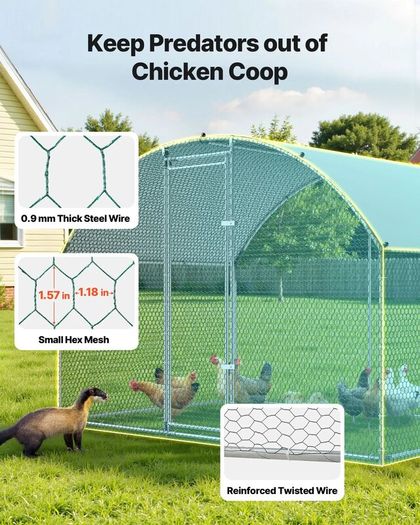Large Metal Chicken Coop 3 x 2 x 2 m Walk-in Chicken Run House Cage, Doom Roof Hen House Enclosure with Cover and Security Lock,