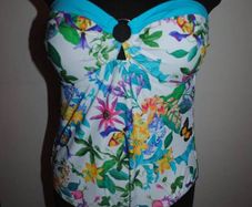 M&S floral strapless swimsuit size UK16 EU44 cup C/D Postage included