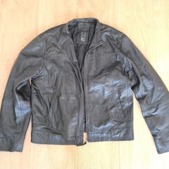 David Moore Black Leather Jacket Zip Up Short Jacket Size L