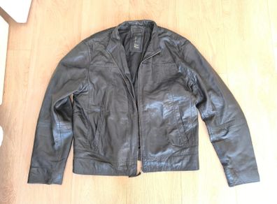 David Moore Black Leather Jacket Zip Up Short Jacket Size L