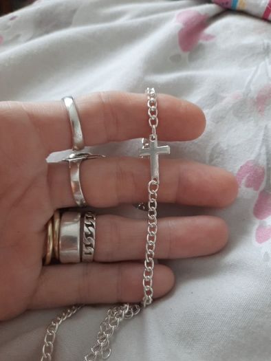 matching silver cross necklace and bracelet