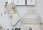 COTTON & SWEETS 5x Cotton Christmas Stockings and 2x Santa Toy Sack  - BOHO