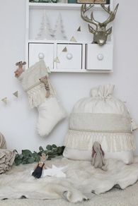 COTTON & SWEETS 5x Cotton Christmas Stockings and 2x Santa Toy Sack  - BOHO
