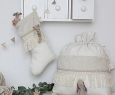 COTTON & SWEETS 5x Cotton Christmas Stockings and 2x Santa Toy Sack  - BOHO