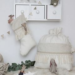 COTTON & SWEETS 5x Cotton Christmas Stockings and 2x Santa Toy Sack  - BOHO