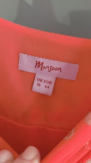 MONSOON coral silk dress Sz 16