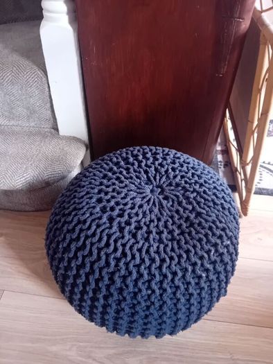 Navy knitted Footstool