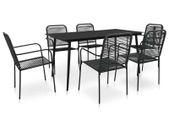 7 Piece Outdoor Dining Set Cotton Rope and Steel Black