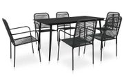 7 Piece Outdoor Dining Set Cotton Rope and Steel Black