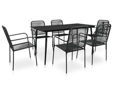 7 Piece Outdoor Dining Set Cotton Rope and Steel Black