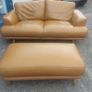 Brown leather couch and matching foot stool Image 2
