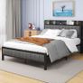 Double Bed Frame with Wooden Storage Headboard Shelf Image 7