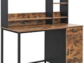 _Computer Desk with Shelf Top, Office Table with Cabinet and Drawer, Study Room, Easy Assembly, Metal, Industrial Design, Vintage Brown/Black