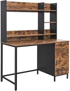 _Computer Desk with Shelf Top, Office Table with Cabinet and Drawer, Study Room, Easy Assembly, Metal, Industrial Design, Vintage Brown/Black
