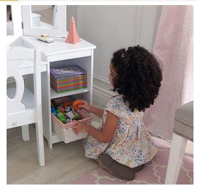 Wooden Vanity and Chair with Mirror and Storage Kids Children's Playroom/Bedroom Furniture
