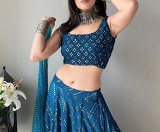 Navy Blue Lehenga Choli with Embroidery & Sequence Work - Un stitched (Size: XS-S-M-L)