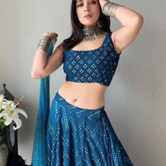 Navy Blue Lehenga Choli with Embroidery & Sequence Work - Un stitched (Size: XS-S-M-L)