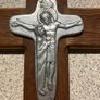 Vintage Crucifix Cross Handmade Antique - Jesus and Sorrowful Mother - Solid Metal on Solid Wood - Rare Find Image 2