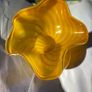Vintage mid centuty Italian murano style hand blown art glass vase yellow & white swirls Image 4