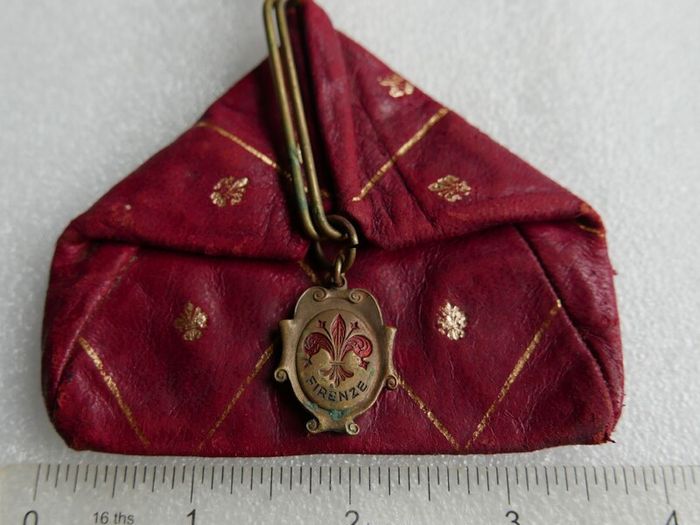 Vintage 50's Italian  Red Leather Triangle Coin Purse