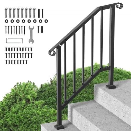 Outdoor Steps, 2-3 Step Stair Hand Rail Kit, Transitional Carbon Steel Railings with Installation Kit, Stair Rails for Seniors, Concrete Steps & Porch & Deck, Black Retro Arch