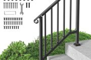 Outdoor Steps, 2-3 Step Stair Hand Rail Kit, Transitional Carbon Steel Railings with Installation Kit, Stair Rails for Seniors, Concrete Steps &amp; Porch &amp; Deck, Black Retro Arch