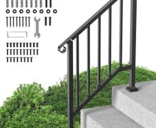 Outdoor Steps, 2-3 Step Stair Hand Rail Kit, Transitional Carbon Steel Railings with Installation Kit, Stair Rails for Seniors, Concrete Steps & Porch & Deck, Black Retro Arch