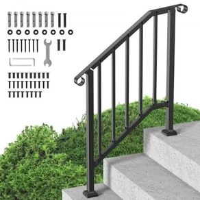 Outdoor Steps, 2-3 Step Stair Hand Rail Kit, Transitional Carbon Steel Railings with Installation Kit, Stair Rails for Seniors, Concrete Steps & Porch & Deck, Black Retro Arch
