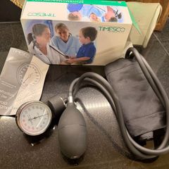 Timesco professional aneroid sphygmomanometer set with a dial gauge, inflation bulb, and black nylon cuff  blood pressure