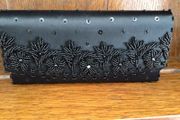 Vintage Black satin and beaded clutch bag