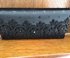 Vintage Black satin and beaded clutch bag