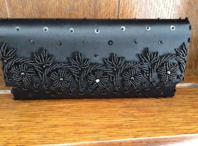 Vintage Black satin and beaded clutch bag