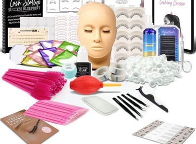 Eyelash Extension Kit, TwoWin Lash Extension Kit Professional Mannequin Head for Beginners Makeup Eyelash Grafting Training Tool Kit Come with Eye Lash Glue, Individual Eyelashes (FREE POSTAGE)
