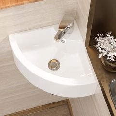 Bathroom Corner Basin Sink - Geworzi Cloakroom Basin, Corner Wall Hung Sink Hand Wash Basin, White Ceramic Bathroom Sinks Small Washbasin Modern Design for Cloakroom/WC/Toilet - 460x330x127