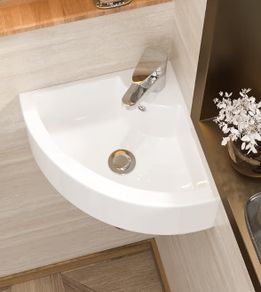 Bathroom Corner Basin Sink - Geworzi Cloakroom Basin, Corner Wall Hung Sink Hand Wash Basin, White Ceramic Bathroom Sinks Small Washbasin Modern Design for Cloakroom/WC/Toilet - 460x330x127
