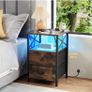 Bedside Table Set of 2, Side Table with Charging Station and Led Lights Image 4