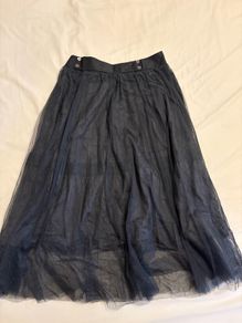 Navy Layered Tulle Midi Skirt