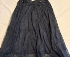 Navy Layered Tulle Midi Skirt