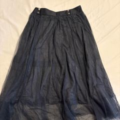 Navy Layered Tulle Midi Skirt