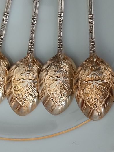 Antique coffee spoons gold & silver plated  engraved magnificent