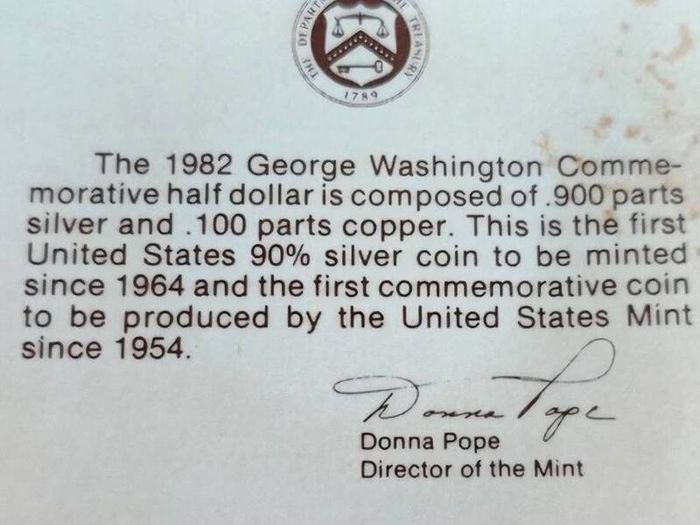 PROOF 1982 G.Washington 1/2 Dollar Silver Commemorative Coin Box COA