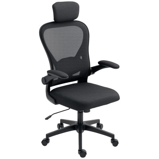 Office chair Ergonomic desk chair with flip-up armrests, adjustable lumbar support Black