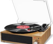 FREE EXPRESS SHIPPING Vinyl Record Player with Speakers Vintage Turntable for Vinyl Records, Belt-Drive 3-Speed 33/45/78 RPM LP Vinyl Player, Supports Headphone Jack, AUX IN, RCA Output