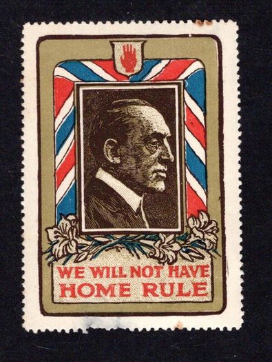 1914 Ireland Anti Home Rule label Carson small head unused with some toned perfs.